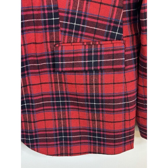 BODEN Red Plaid Wool Blend Blazer US 16 Tartan Button Long Sleeve Lined Preppy - Picture 6 of 16